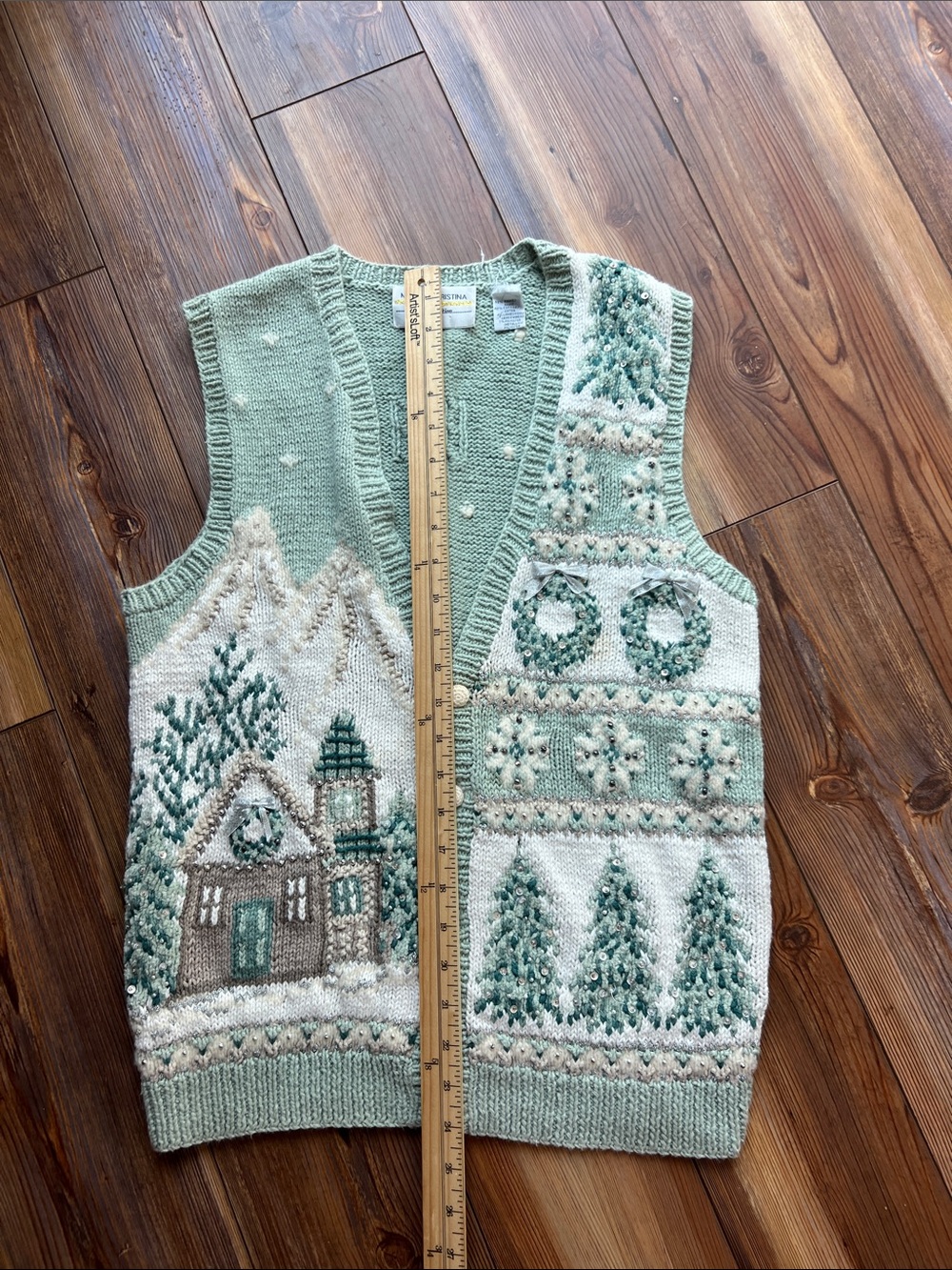 Vintage Marisa Christina Mint & Cream Holiday Knit Vest - Picture 7 of 9